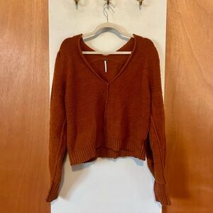 Free People Cropped Women's V-Neck Sweater - Rust / Brown, women’s size large